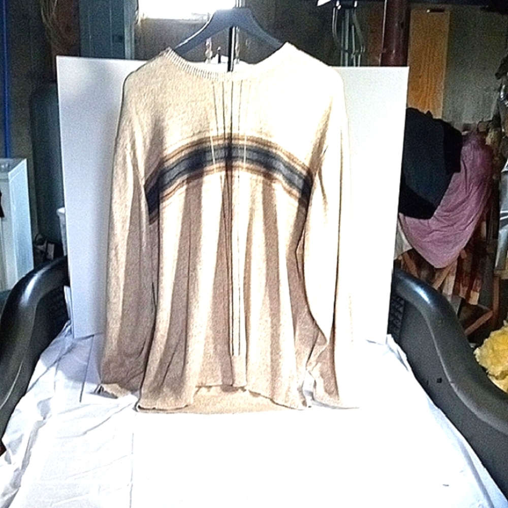 Geoffrey Beane Men's XXL/XXG Beige Sweater with Striped Detail